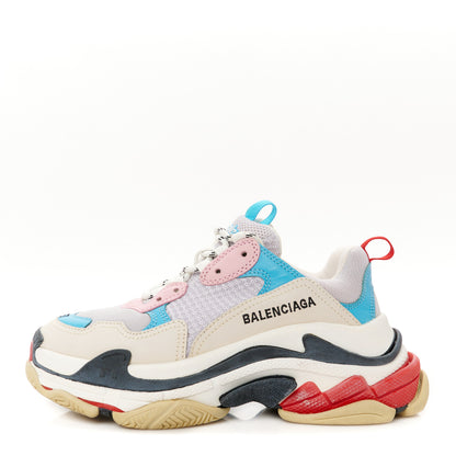 Balenciaga Fabric Mesh Washed Effect Womens Triple S Sneakers 37 Pink White Blue 1 of 10