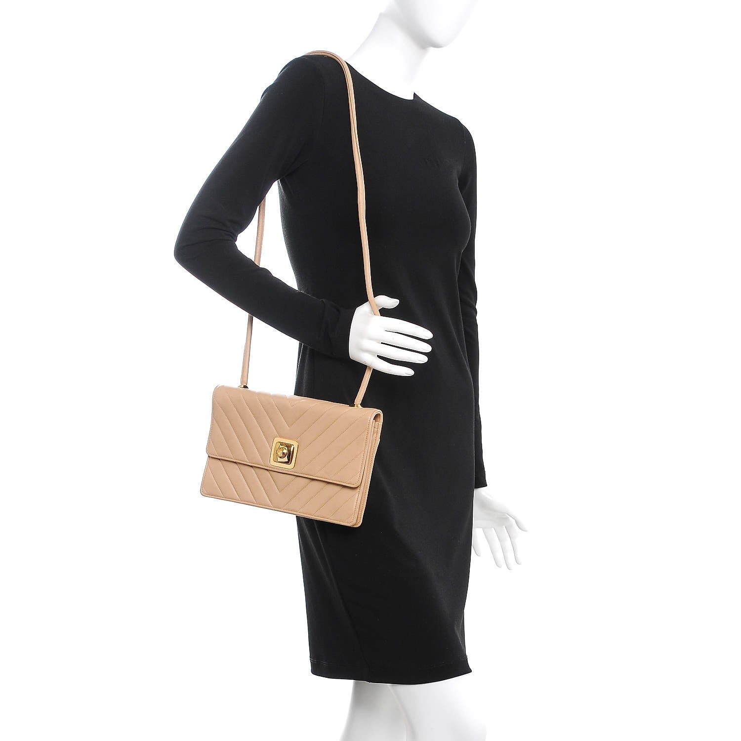 Chanel Lambskin Chevron Flap Beige 2 of 13