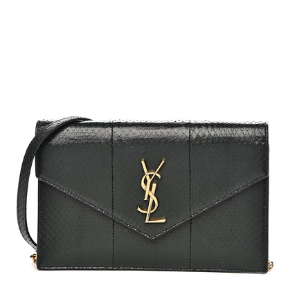 Saint Laurent Snakeskin Monogram Envelope Chain Wallet Dark Green 1 of 13