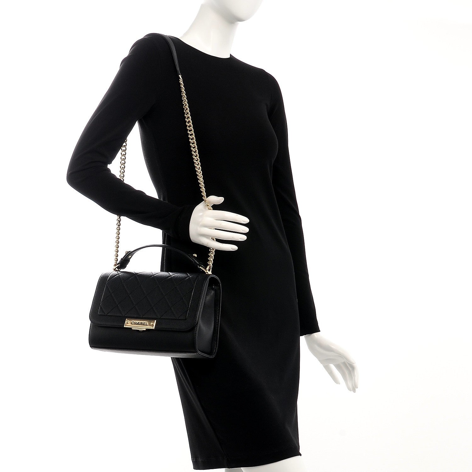Chanel Grained Calfskin Quilted Medium Label Click Flap Bag Black 2 of 9
