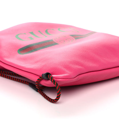 Gucci Grained Calfskin Logo Drawstring Backpack Box Pink Green Black 11 of 12