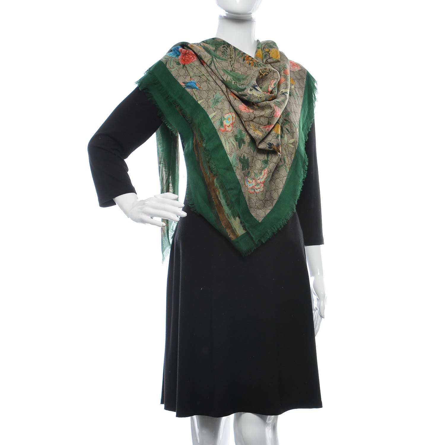 Gucci Modal Silk GG Monogram GG Tian Shawl Scarfl Green Dark Green 2 of 5