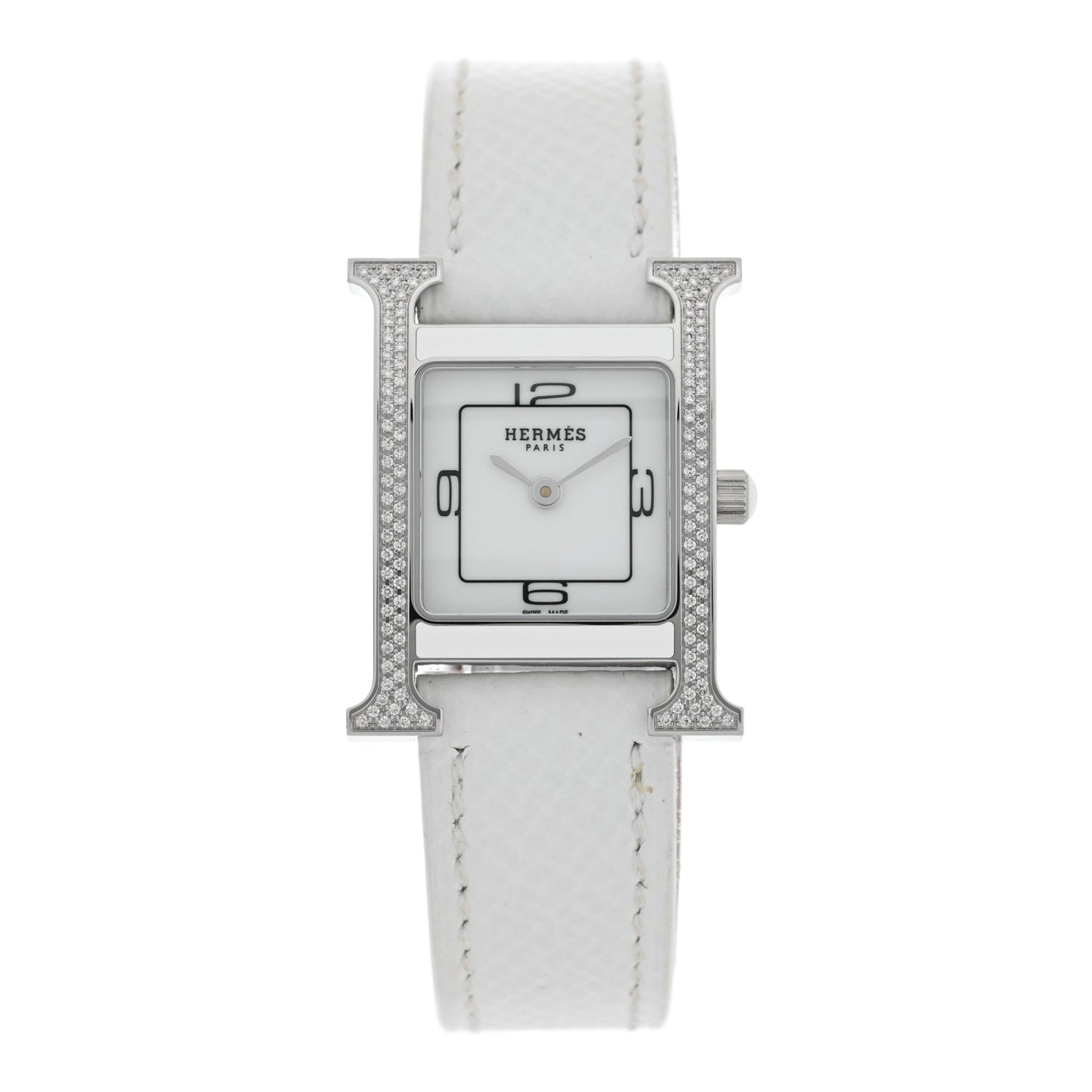 Stainless Steel Epsom Diamond Lacquer 21mm Heure H Hour Double Jeu Quartz Watch Blanc