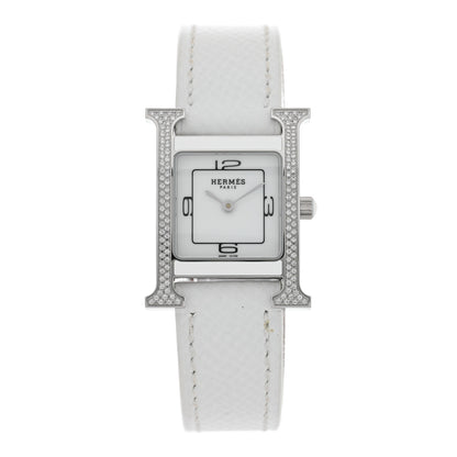 Hermes Stainless Steel Epsom Diamond Lacquer 21mm Heure H Hour Double Jeu Quartz Watch Blanc 1 of 5
