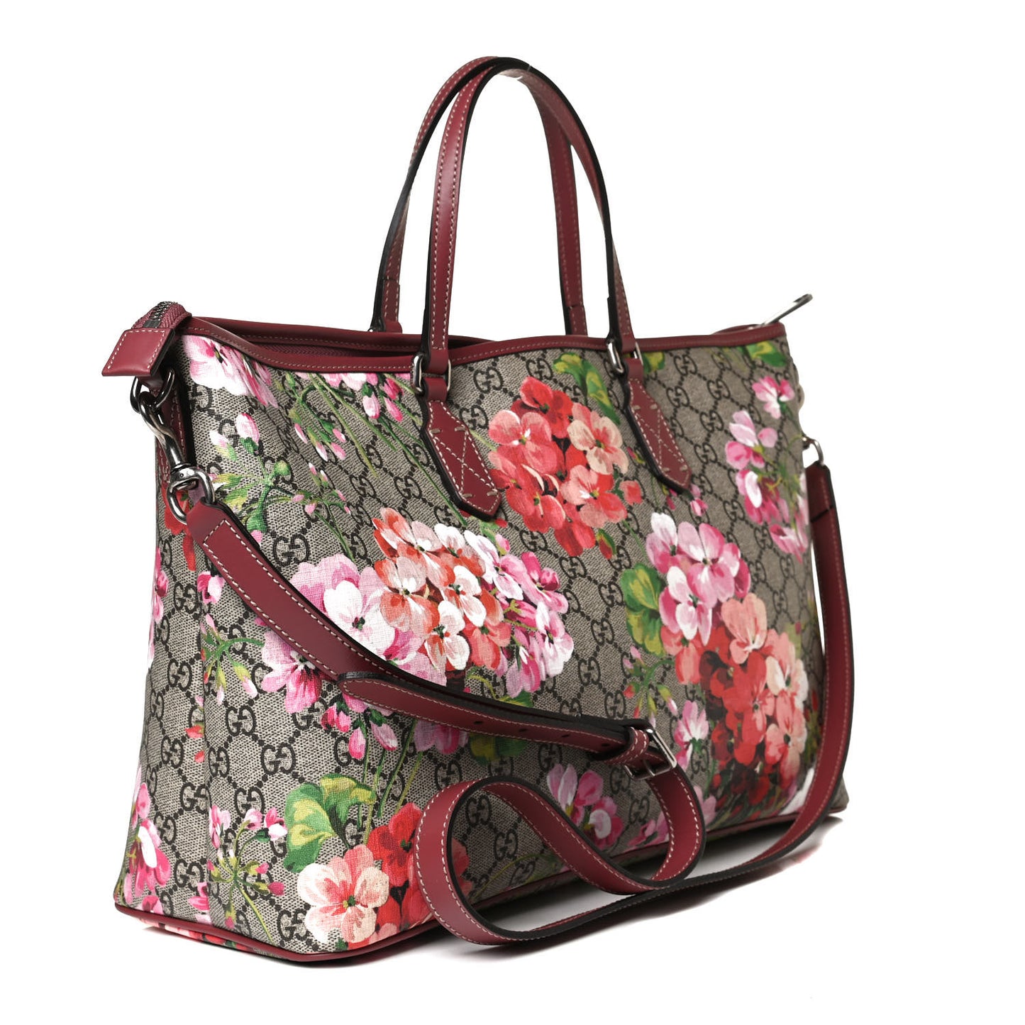 GG Supreme Monogram Blooms Medium Zippered Tote Beige Multicolor Dry Rose