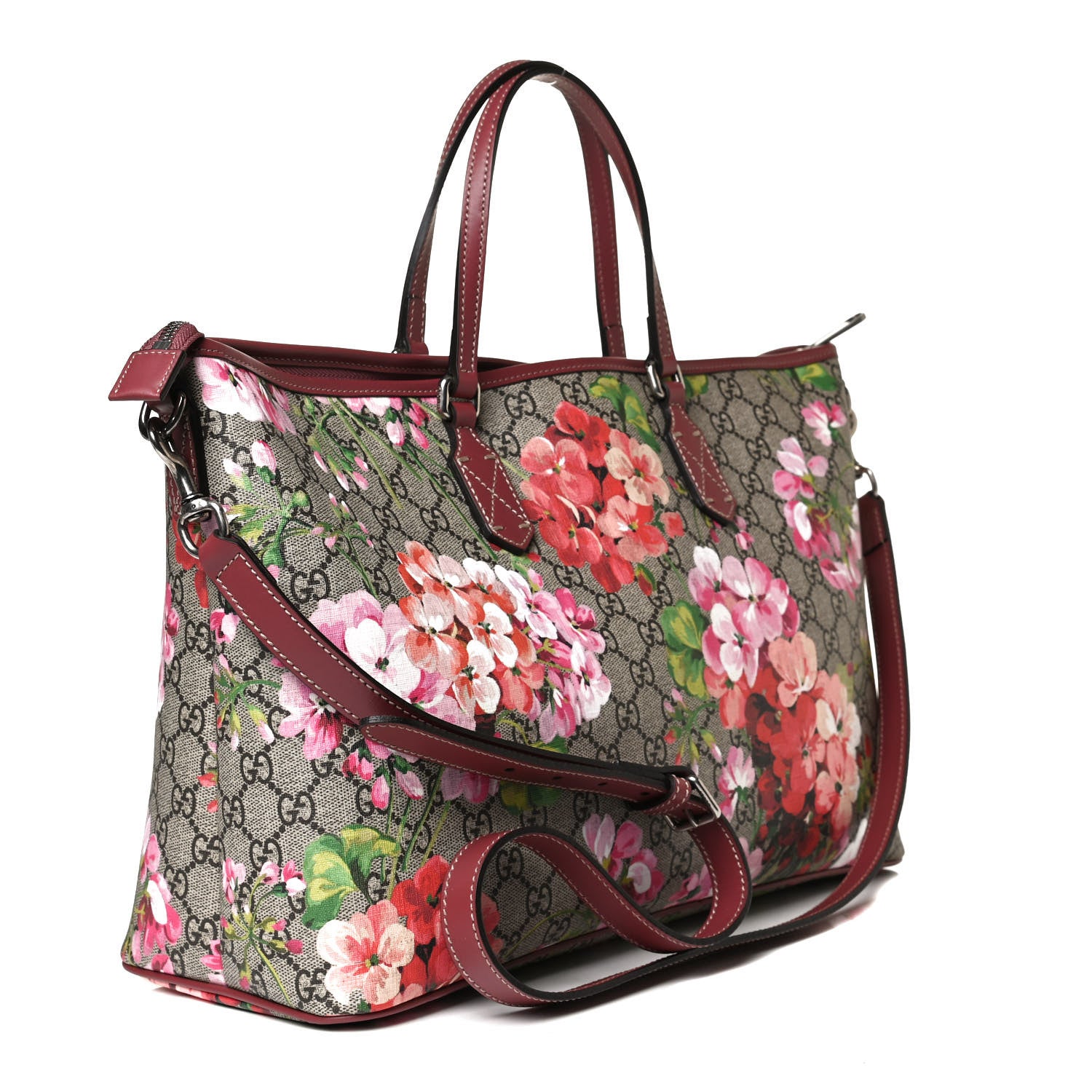 Gucci GG Supreme Monogram Blooms Medium Zippered Tote Beige Multicolor Dry Rose 3 of 15