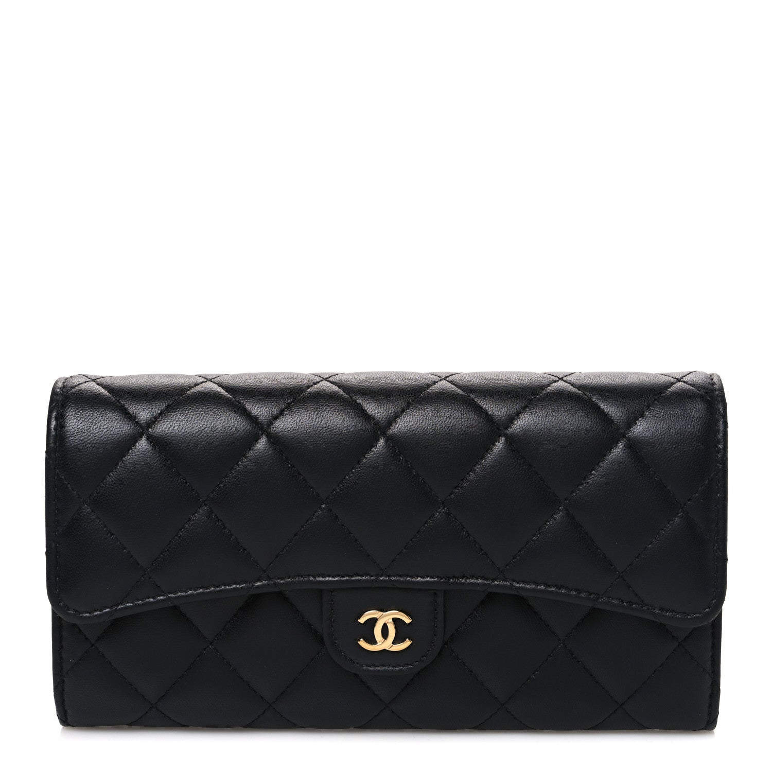 Chanel Lambskin Quilted Large Gusset Flap Wallet Black 1 of 8