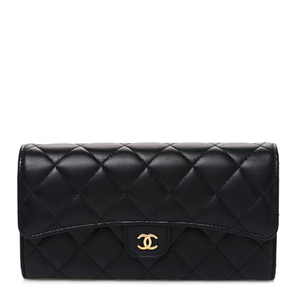 Chanel Lambskin Quilted Large Gusset Flap Wallet Black 1 of 8