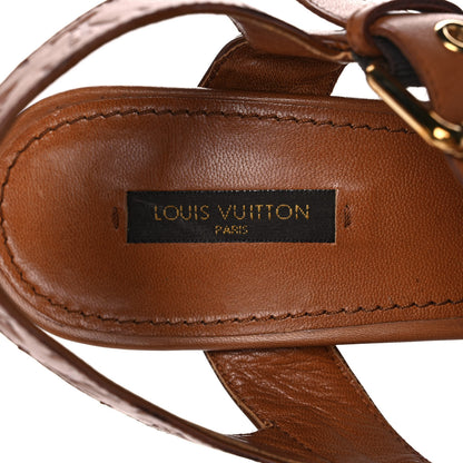 Louis Vuitton Calfskin Monogram Embossed Espadrille Wedge Sandals 41 Cognac 7 of 9