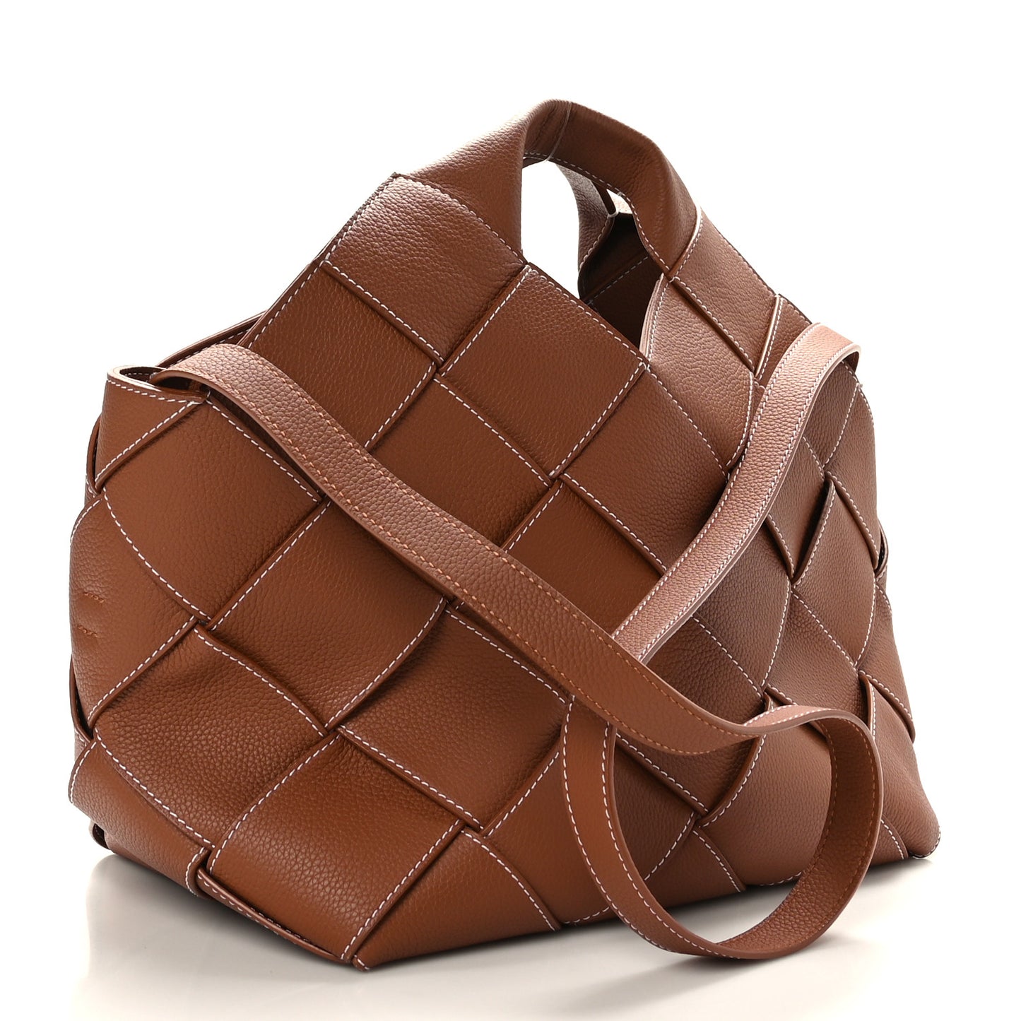 Soft Grained Calfskin Woven Basket Bag Tan