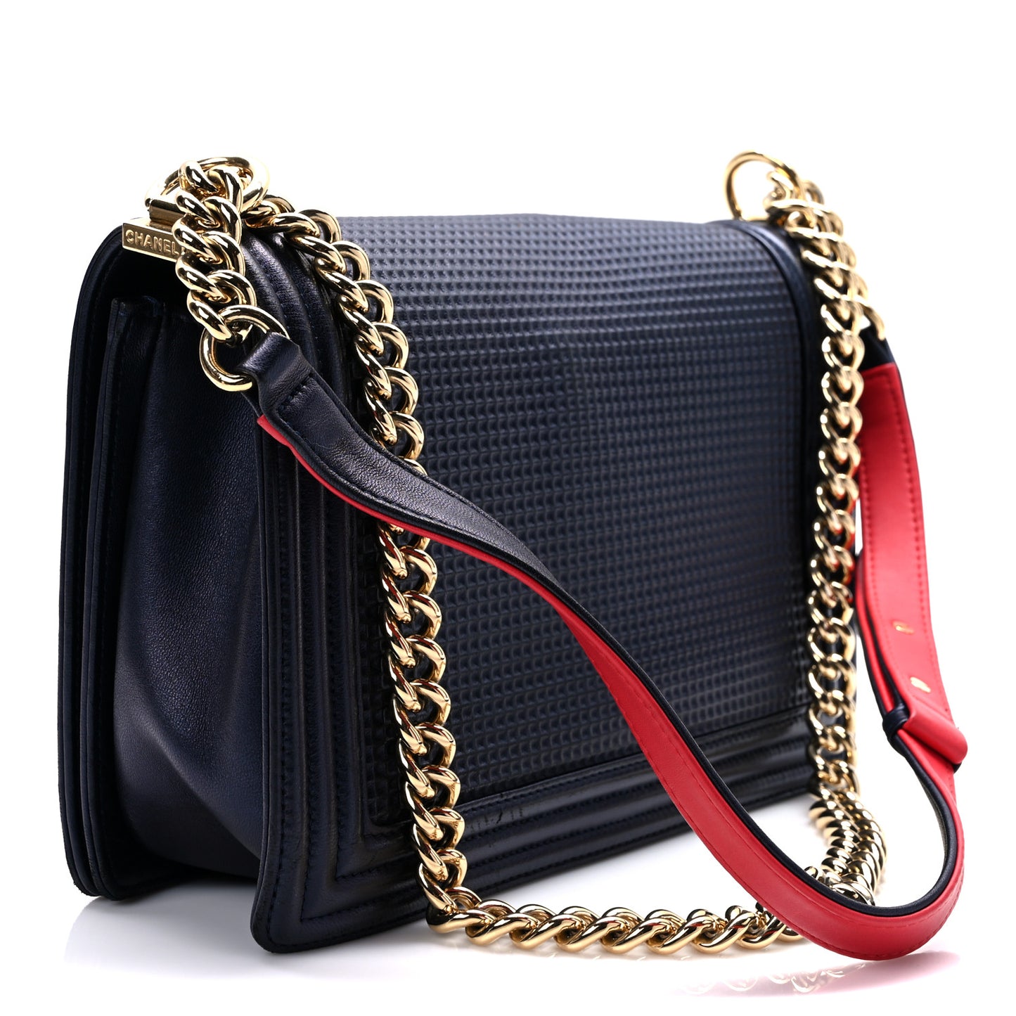 Lambskin Embossed New Medium Boy Cube Flap Navy