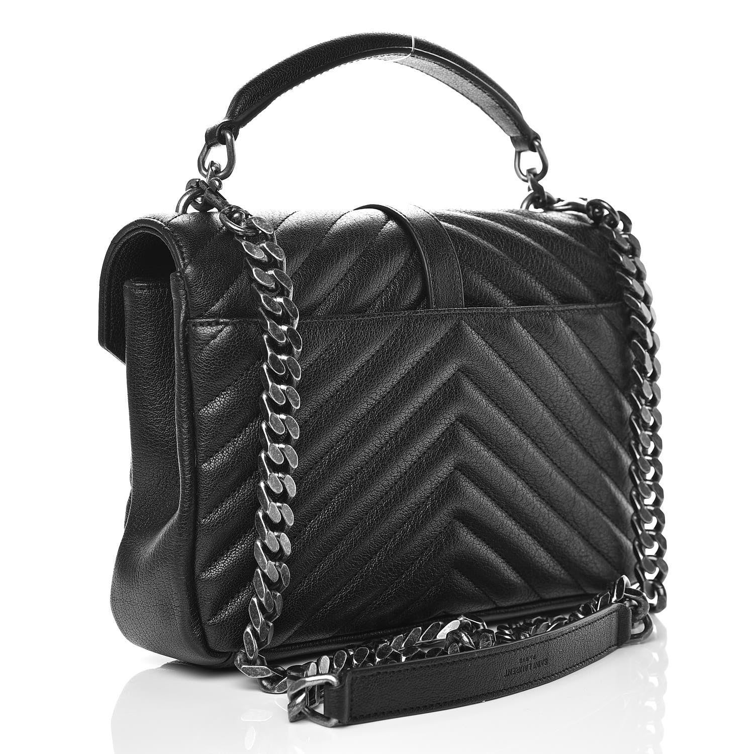 Saint Laurent Sheepskin Matelasse Chevron Monogram Medium College Bag Black 3 of 10
