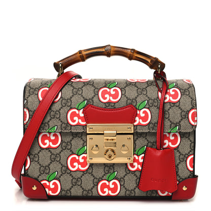 Gucci GG Supreme Monogram Apple Small Padlock Bamboo Shoulder Bag Beige Multicolor Lobster Red 1 of 10