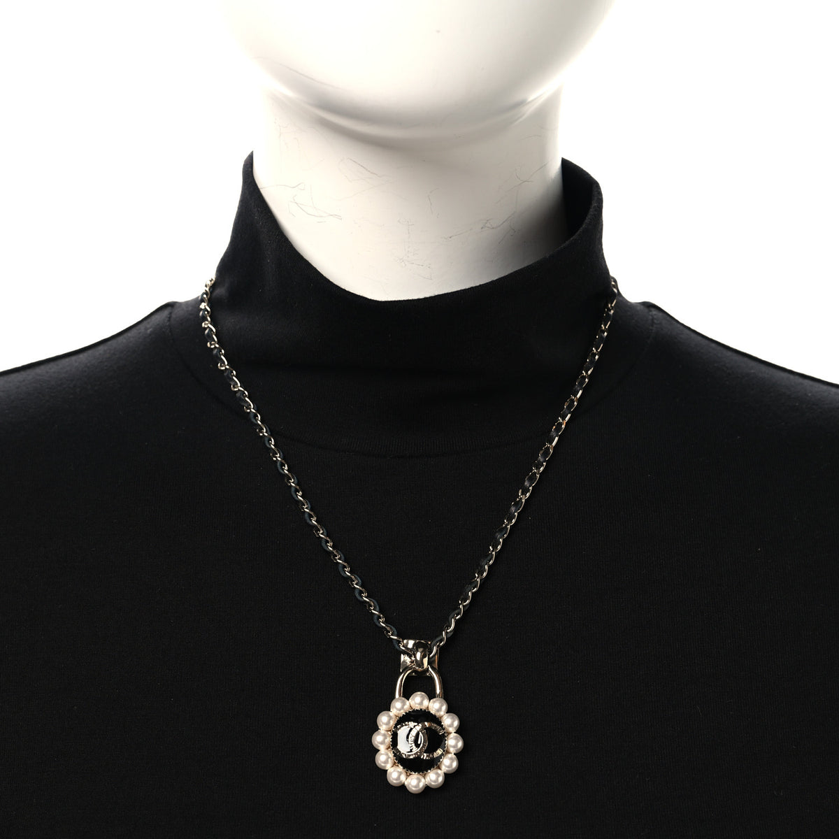 Chanel Crystal Pearl Lambskin CC Chain Necklace Gold Black Pearly White 2 of 5