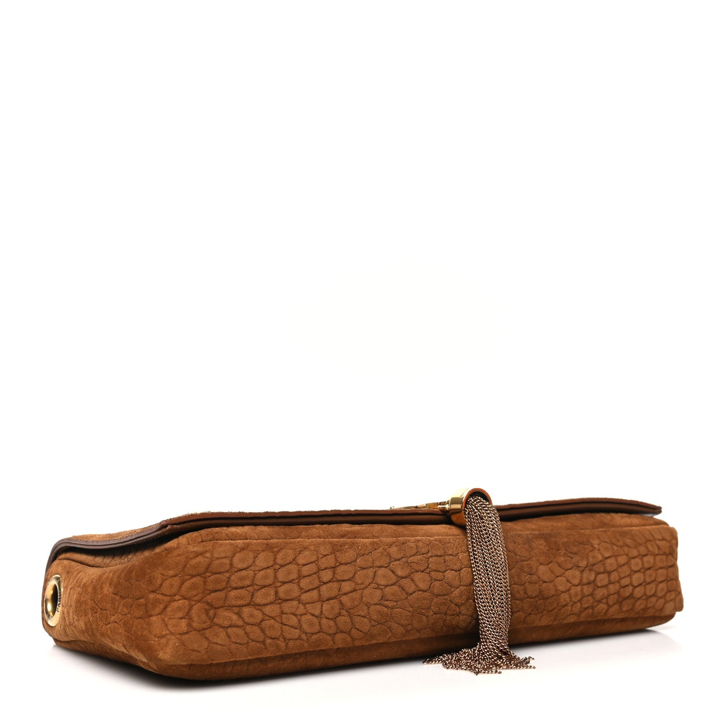 Crocodile Embossed Suede Monogram Tassel Kate 99 Tan
