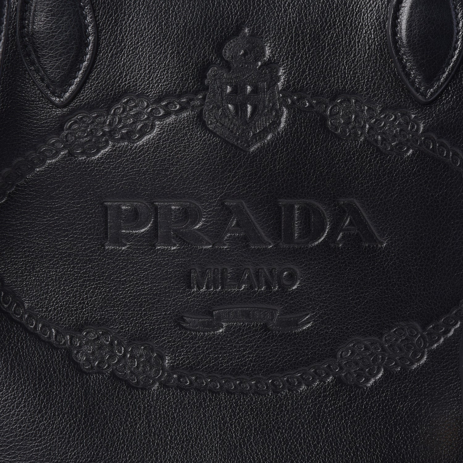 Prada Glace Calfskin Embossed Logo Tote Black 9 of 11