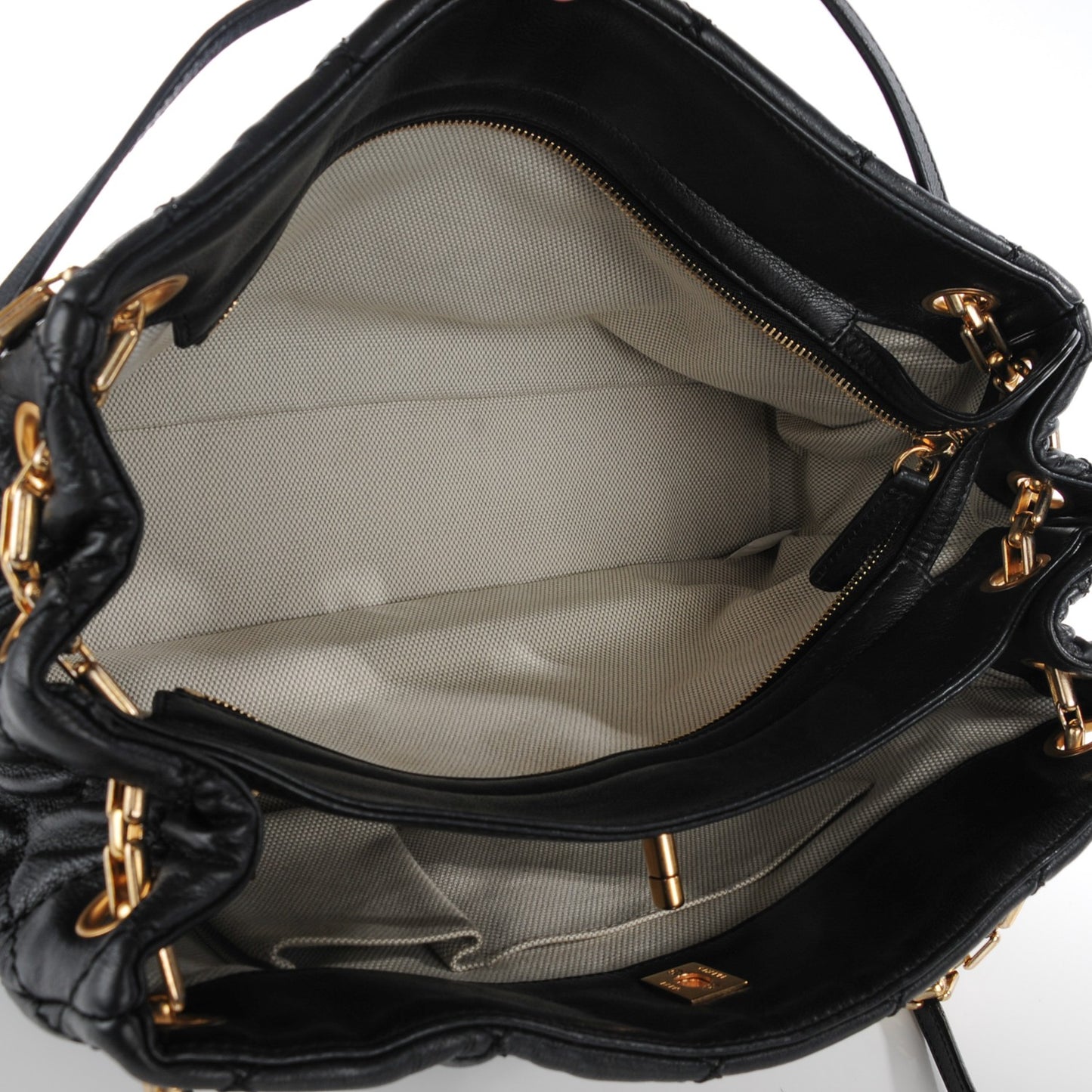 Calfskin Quilted Large Retro Chain Tote Black
