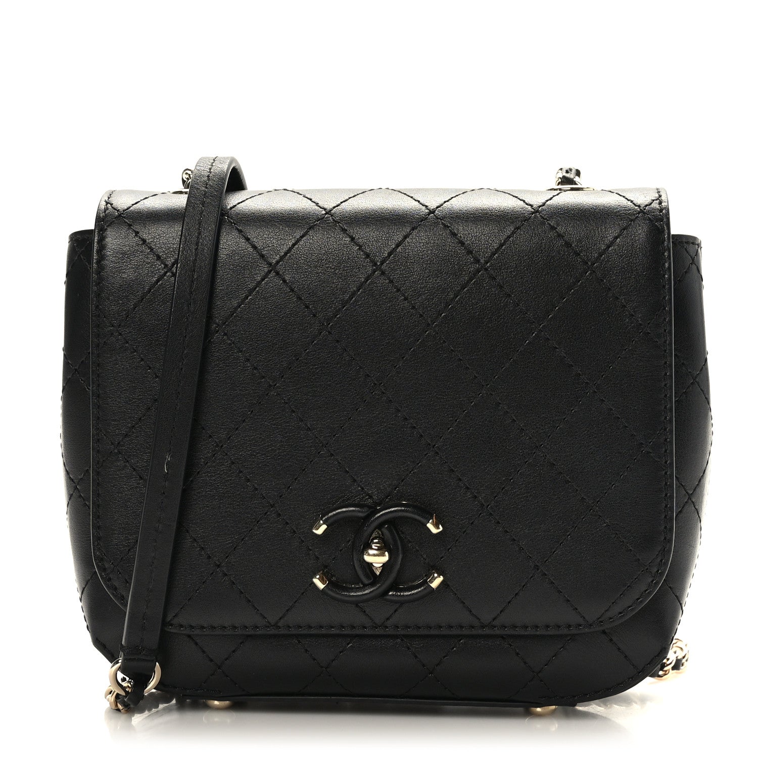 Chanel Calfskin Stitched Small Covered CC Flap Bag Black 1 of 9
