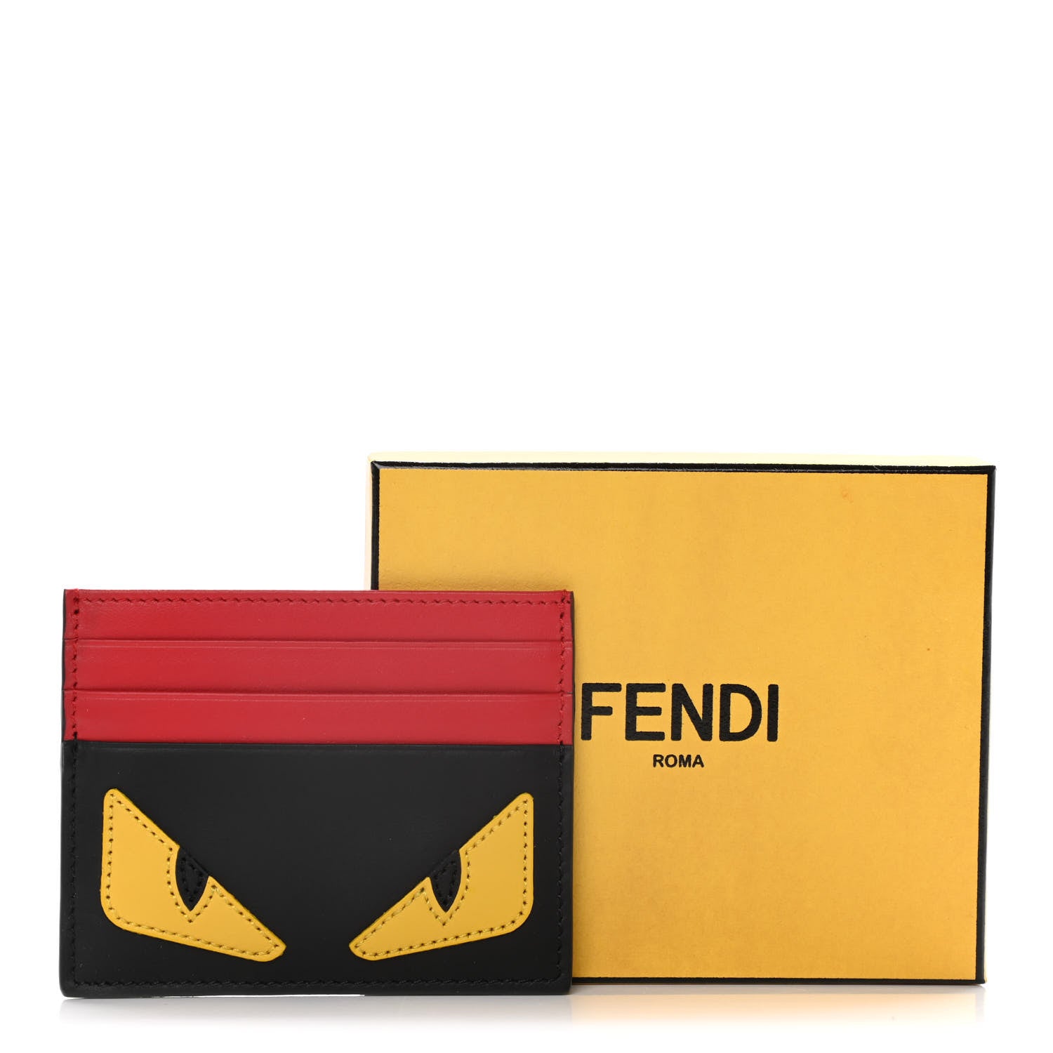 Fendi Vitello Century Monster Eyes Inlay Card Holder Black Giallo Rosso 9 of 9