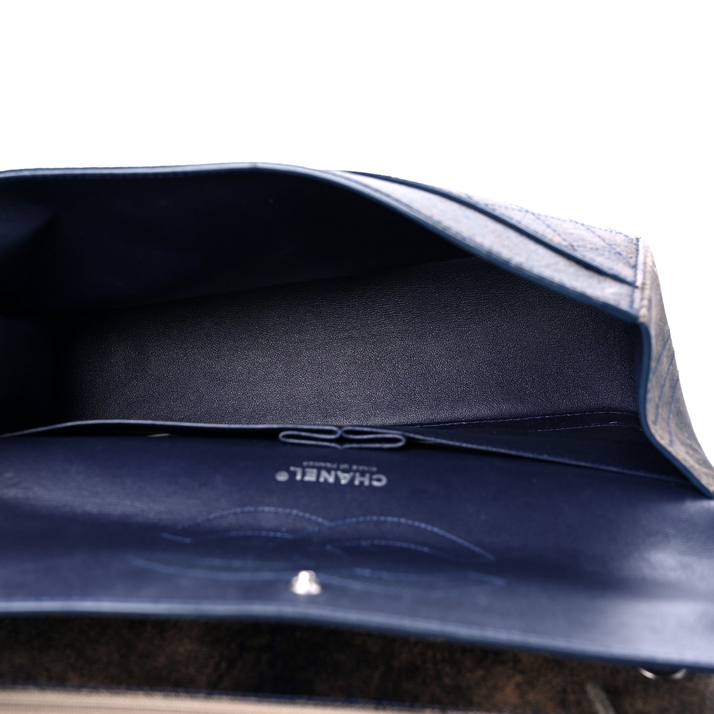 Calfskin Stitched Jumbo Double Flap Brown Blue
