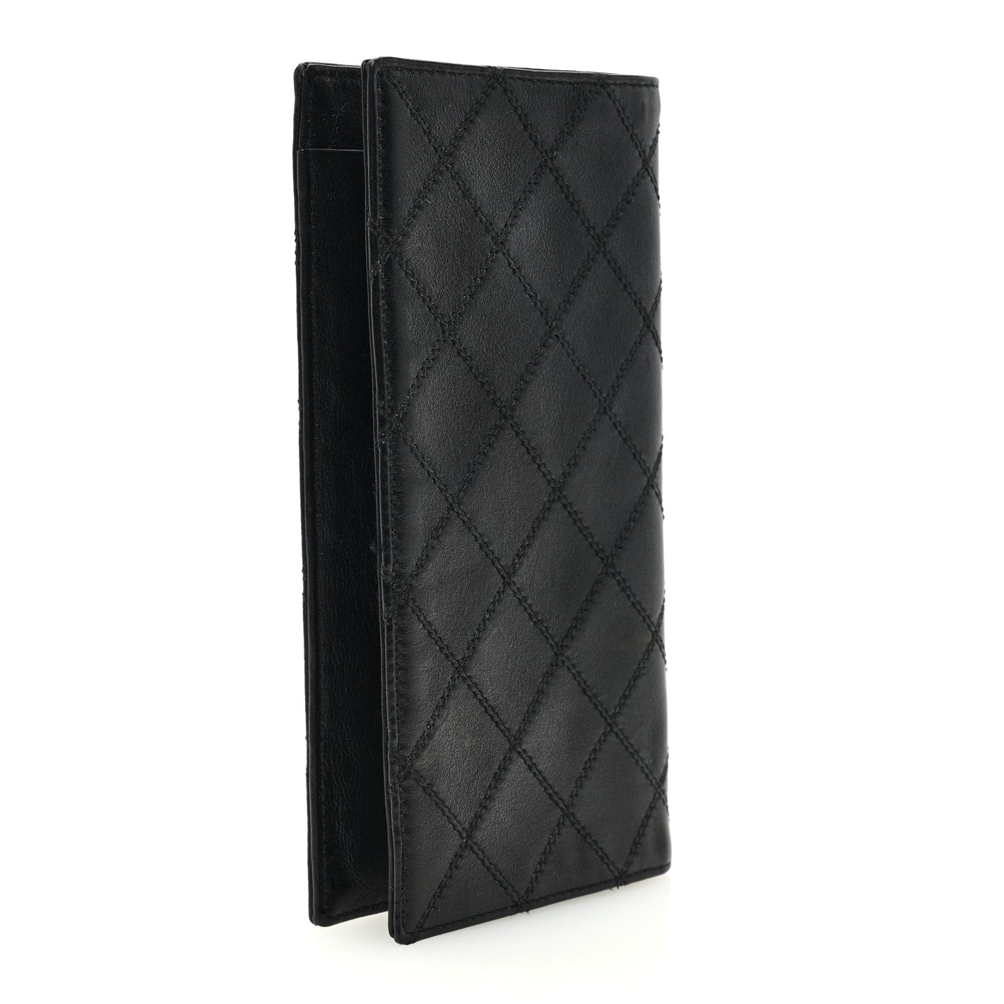 Lambskin Diamond Stitched Check Book Wallet Black