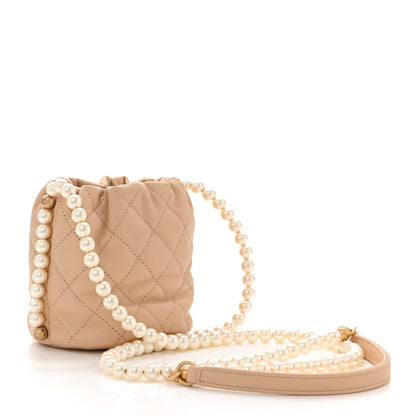 Chanel Calfskin Quilted Pearl Mini About Pearls Drawstring Bucket Bag Beige 3 of 11