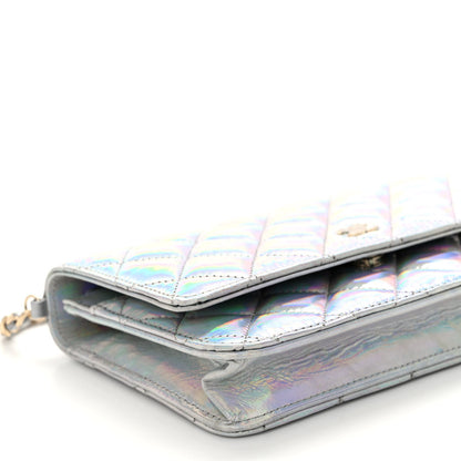 Chanel Iridescent Goatskin Quilted Wallet On Chain WOC Silver 9 of 11