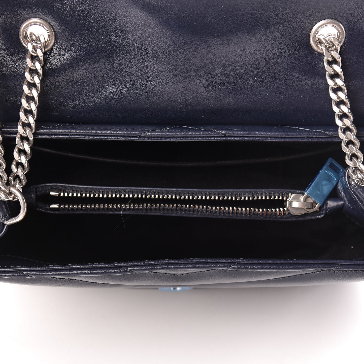 Calfskin Y Quilted Monogram Small Loulou Chain Satchel Denim Blue