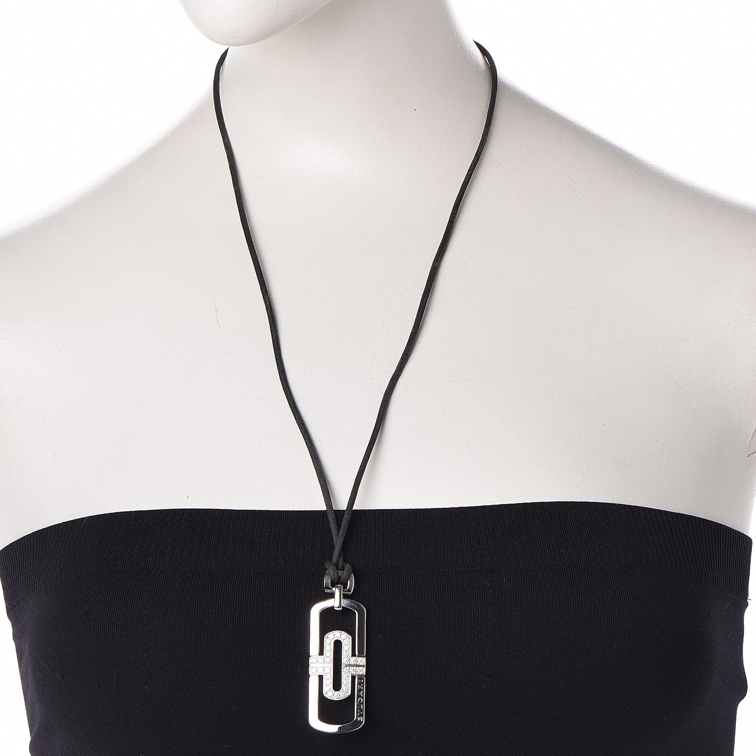 Bulgari Stainless Steel Diamond Parentesi Pendant Necklace 2 of 6
