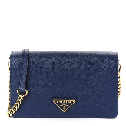 Prada Saffiano Soft Calf Chain Crossbody Bag Bluette 1 of 10