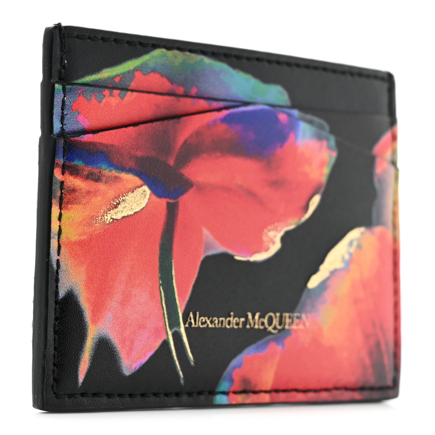 Alexander McQueen Calfskin Flower Printed Skull Card Holder Black Multicolor 3 of 8