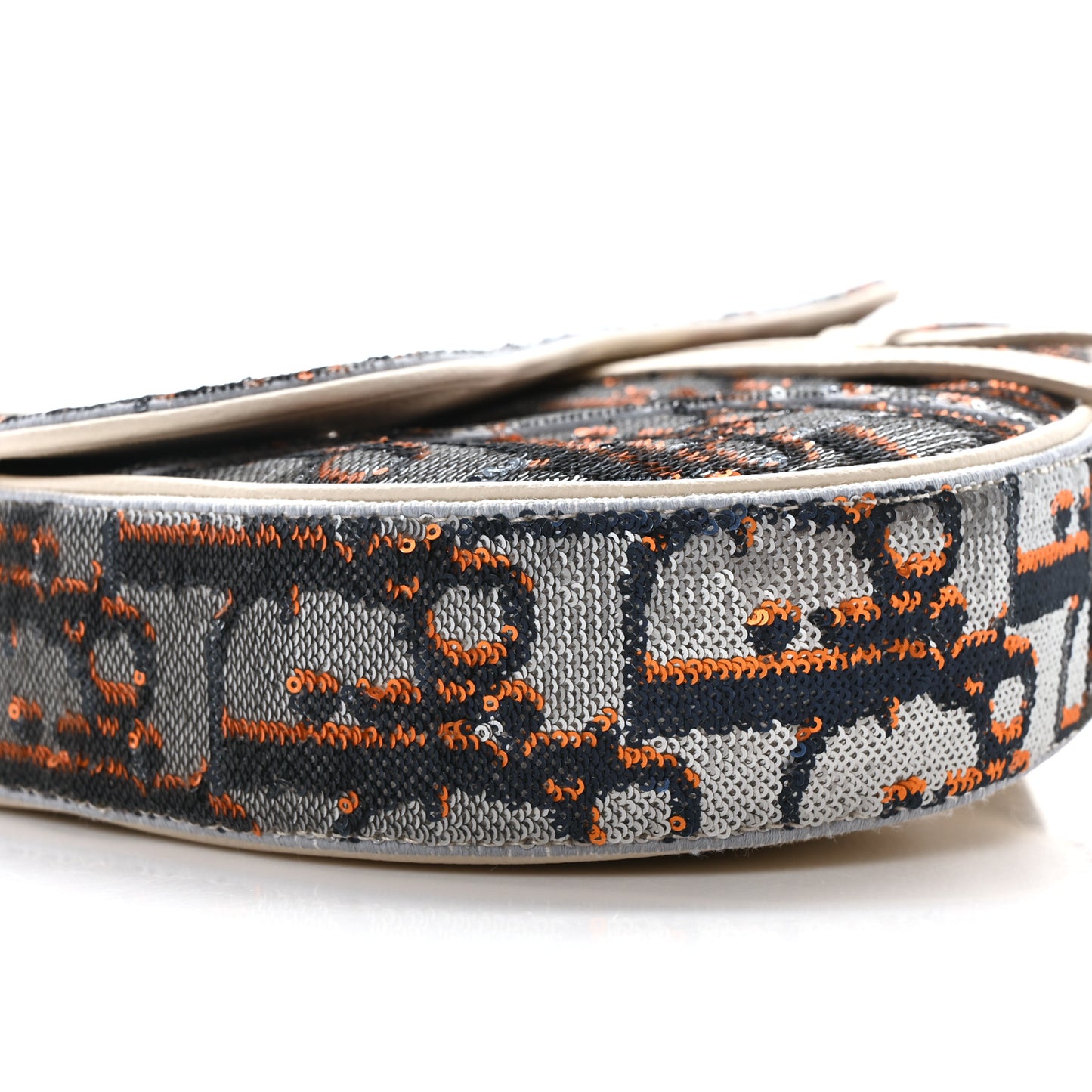 Sequin Oblique Mens Saddle Bag Blue Orange Silver