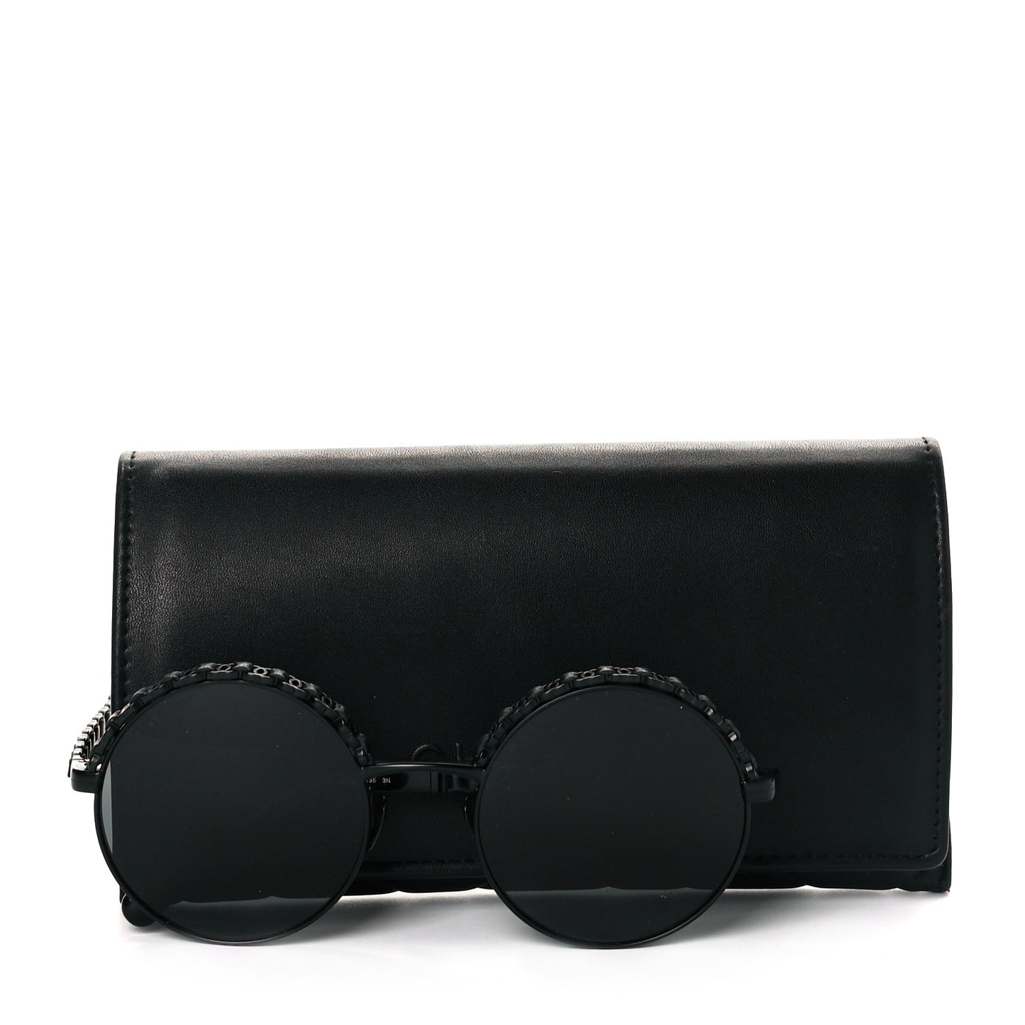 Metal Calfskin Round Chain Sunglasses 4265-Q Black