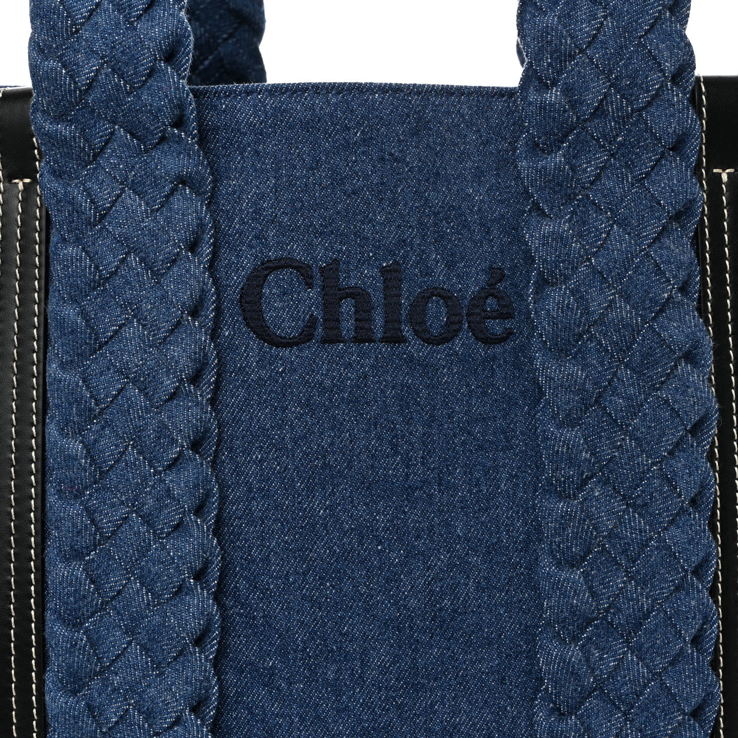 Chloe Denim Calfskin Large Braided Woody Ribbon Tote Blue 7 of 9