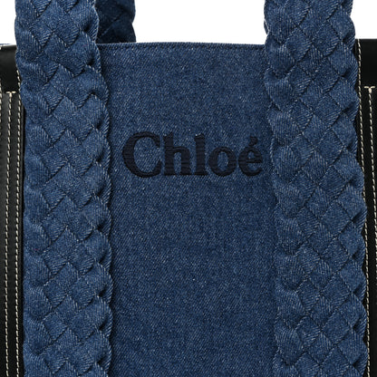 Chloe Denim Calfskin Large Braided Woody Ribbon Tote Blue 7 of 9
