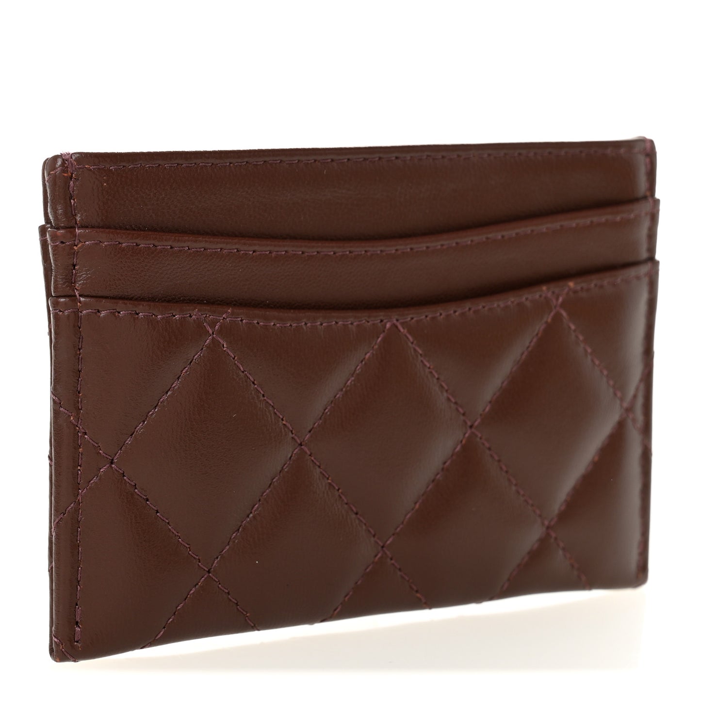 Lambskin Quilted Card Holder Burgundy