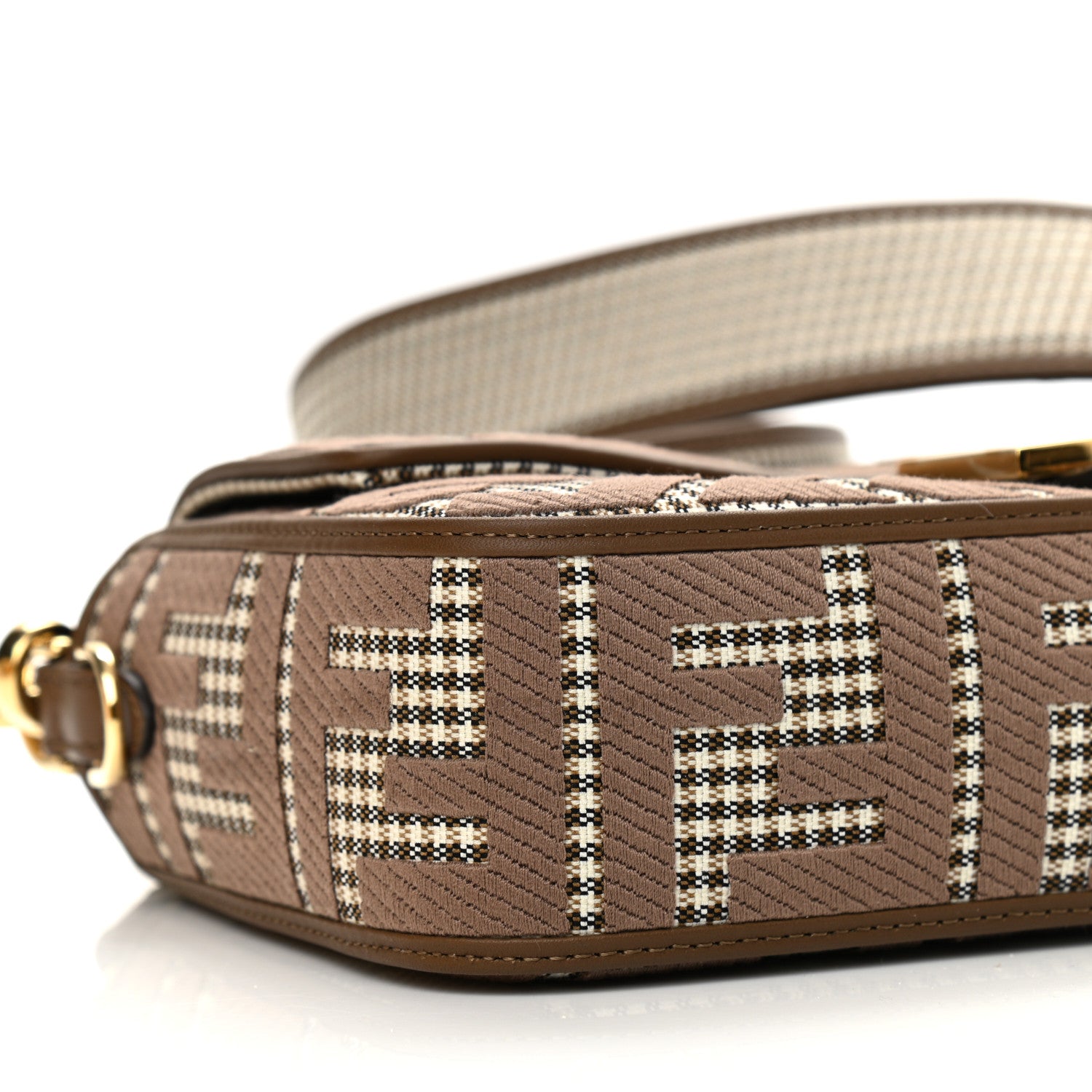 Fendi Wool Vitello King Houndstooth FF Embroidered Baguette Beige Moro 8 of 9