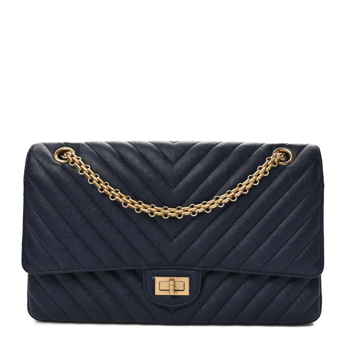 Crumpled Calfskin Chevron Quilted 2.55 Reissue 226 Navy Blue