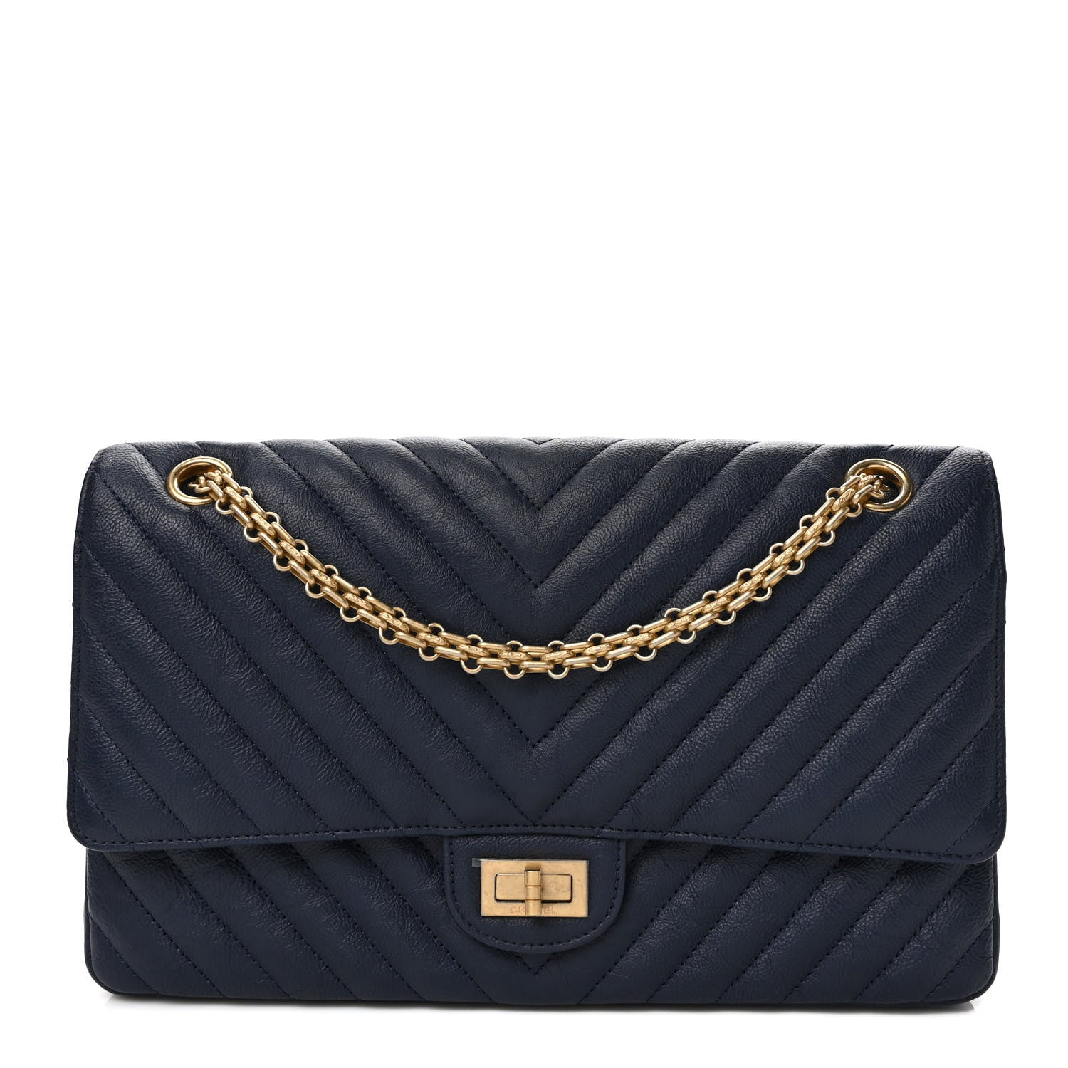 Chanel Crumpled Calfskin Chevron Quilted 2.55 Reissue 226 Navy Blue 1 of 10