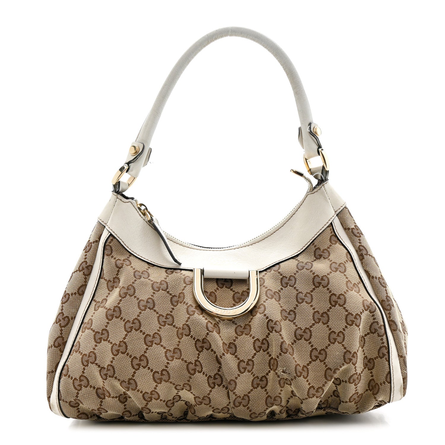 Gucci Monogram Medium D Gold Ring Hobo White 1 of 14