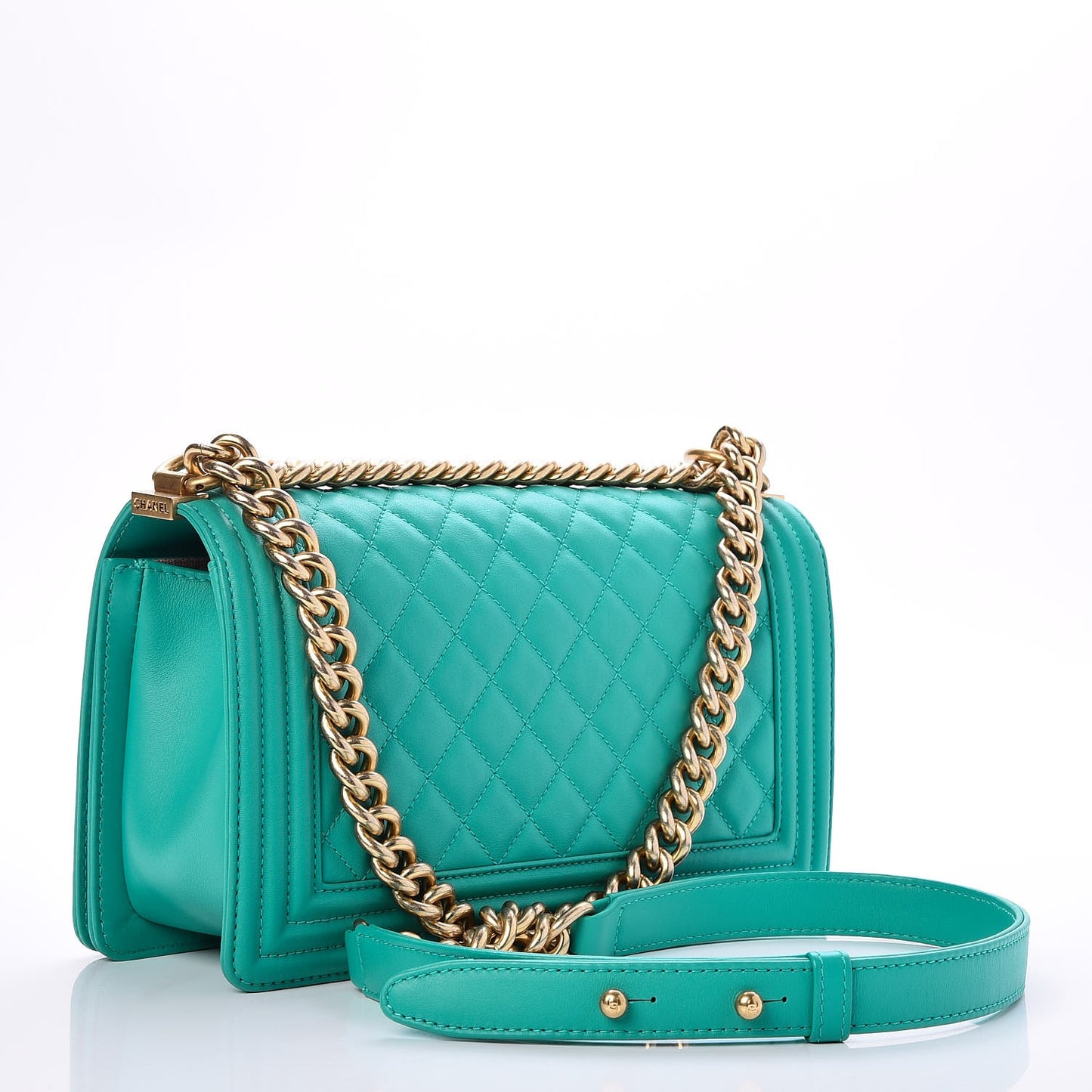 Calfskin Quilted Medium Boy Flap Turquoise