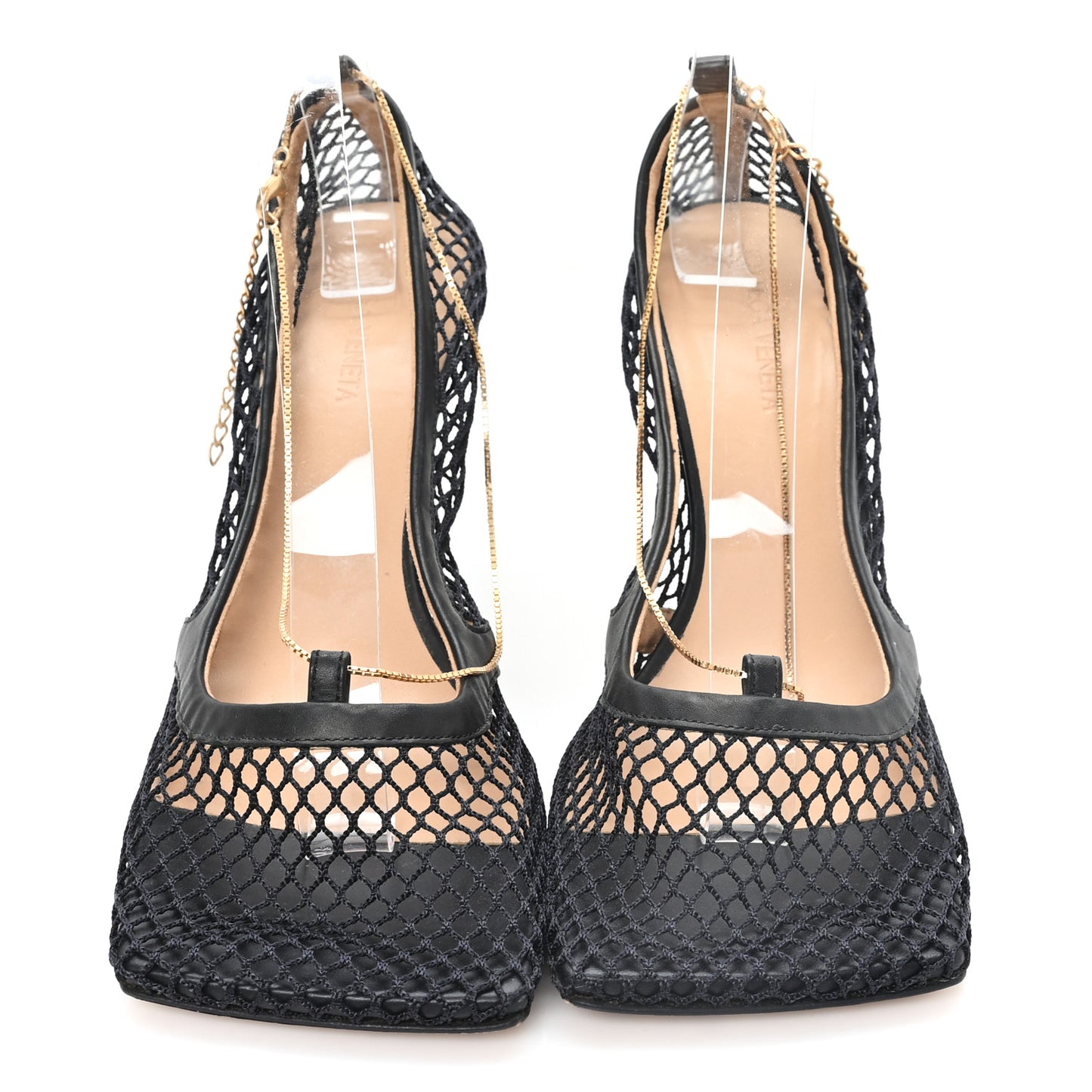 Mesh Calfskin Stretch Chain Strap 90mm Pumps 39 Black