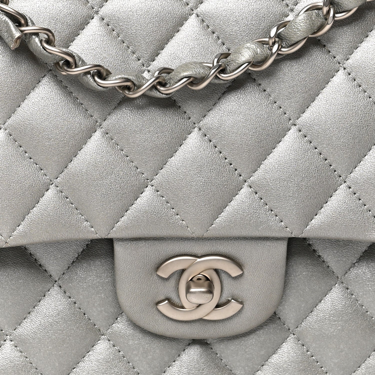 Chanel Metallic Lambskin Quilted Medium Double Flap Silver 10 of 12