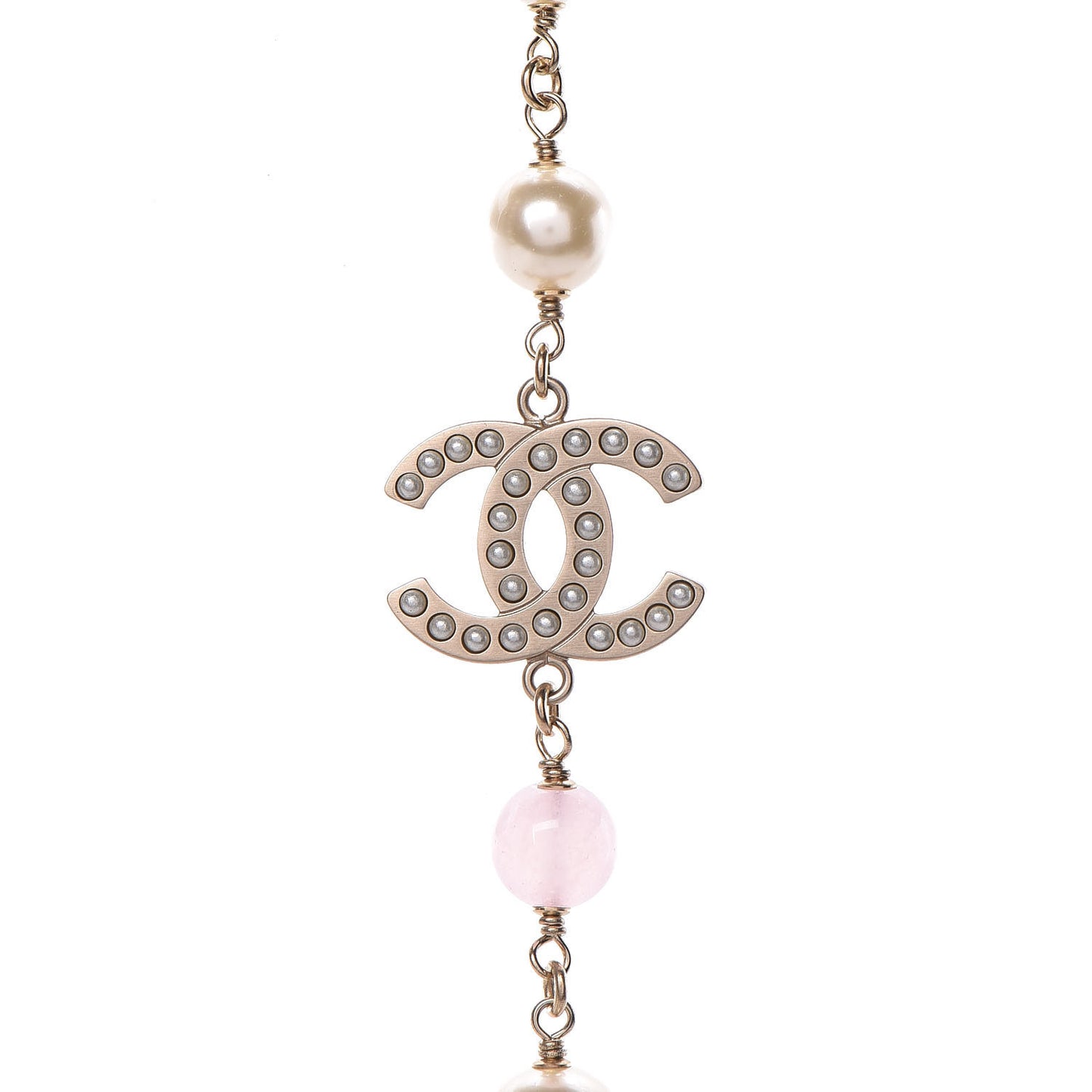 Pearl Bead CC Long Necklace Pink Gold