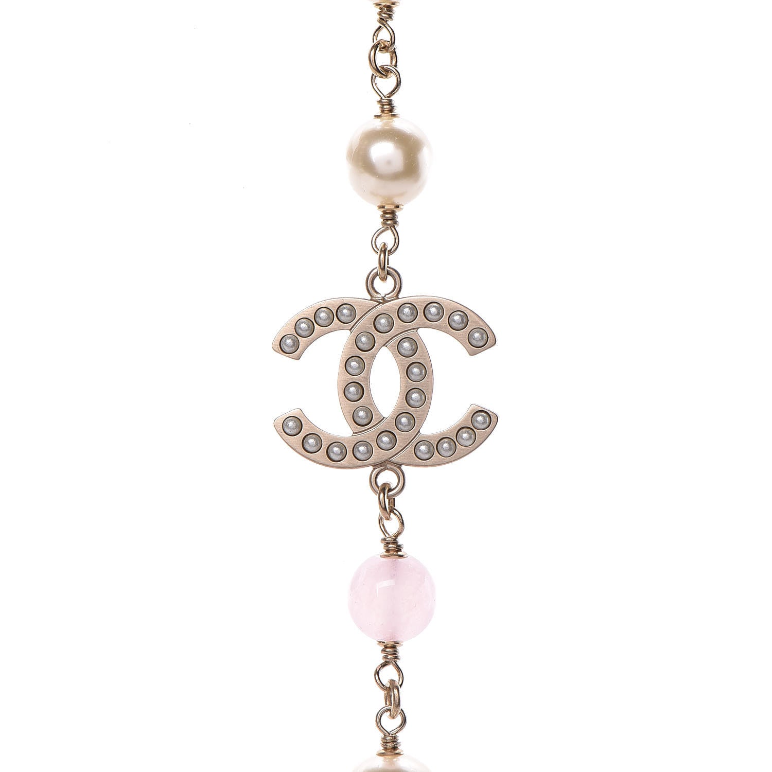 Chanel Pearl Bead CC Long Necklace Pink Gold 5 of 6