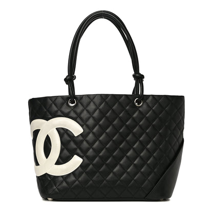 Chanel Calfskin Quilted Large Cambon Tote Black White 1 of 14