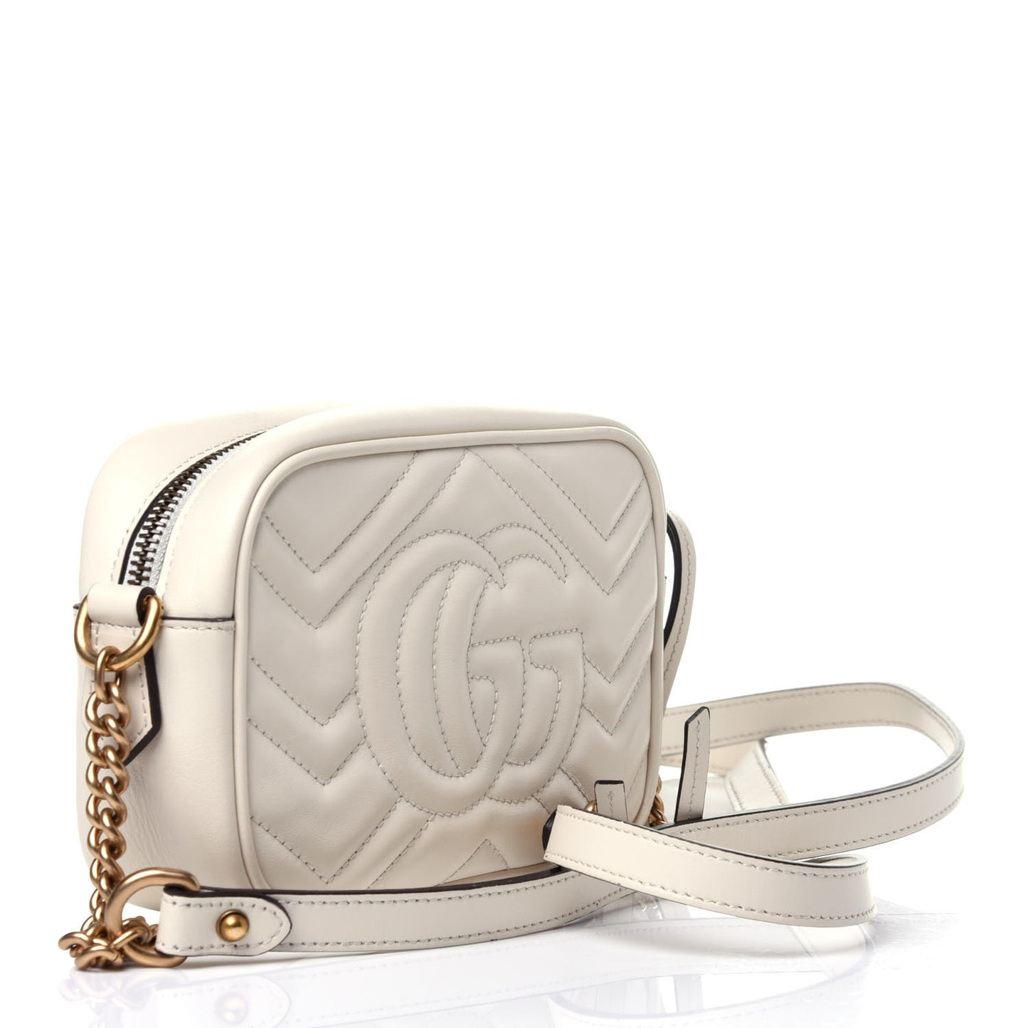 Calfskin Matelasse Mini GG Marmont Chain Shoulder Bag White