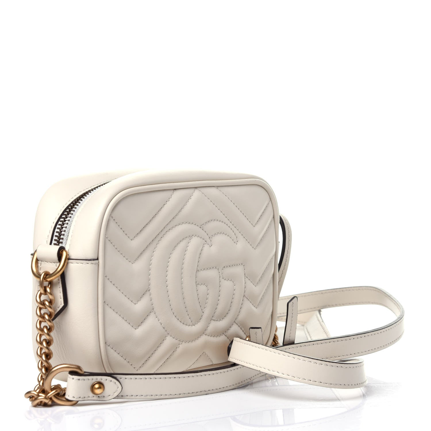 Gucci Calfskin Matelasse Mini GG Marmont Chain Shoulder Bag White 3 of 11