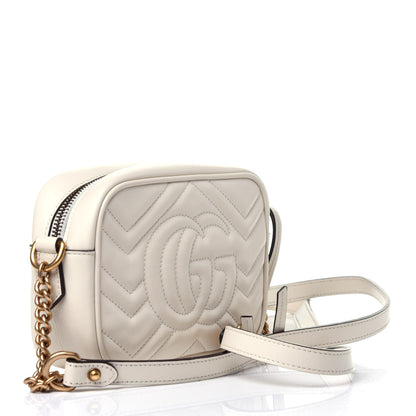 Gucci Calfskin Matelasse Mini GG Marmont Chain Shoulder Bag White 3 of 11
