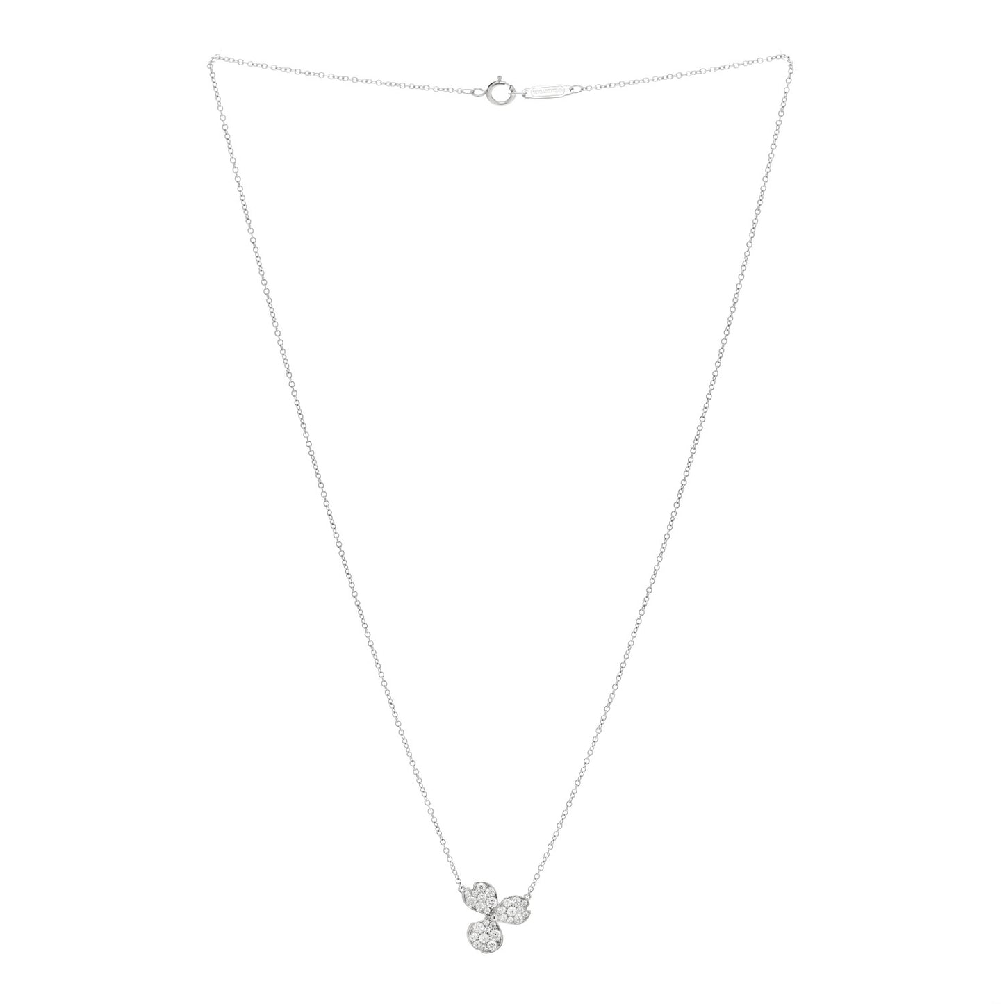 Platinum Diamond Paper Flowers Pave Pendant Necklace